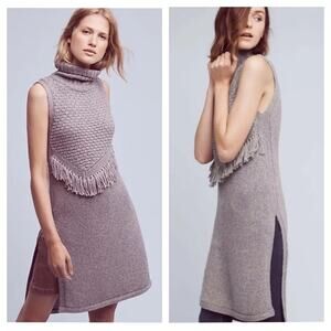 Anthropologie Nomad Alpina Grey Knit Sweater Tunic M High Neck Sleeveless Boho